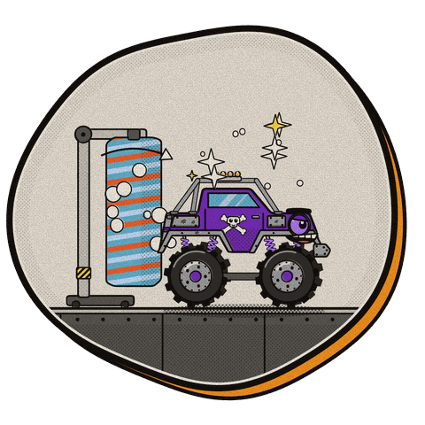 The Garage’s little automatic brush buffs Smash’s armor until it shines, and Smash grins