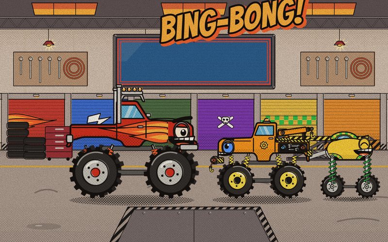 Big Stomp shouting happily at the big Command Screen before it has said anything, while Torque shakes her hood at him and Bounce bounces behind her